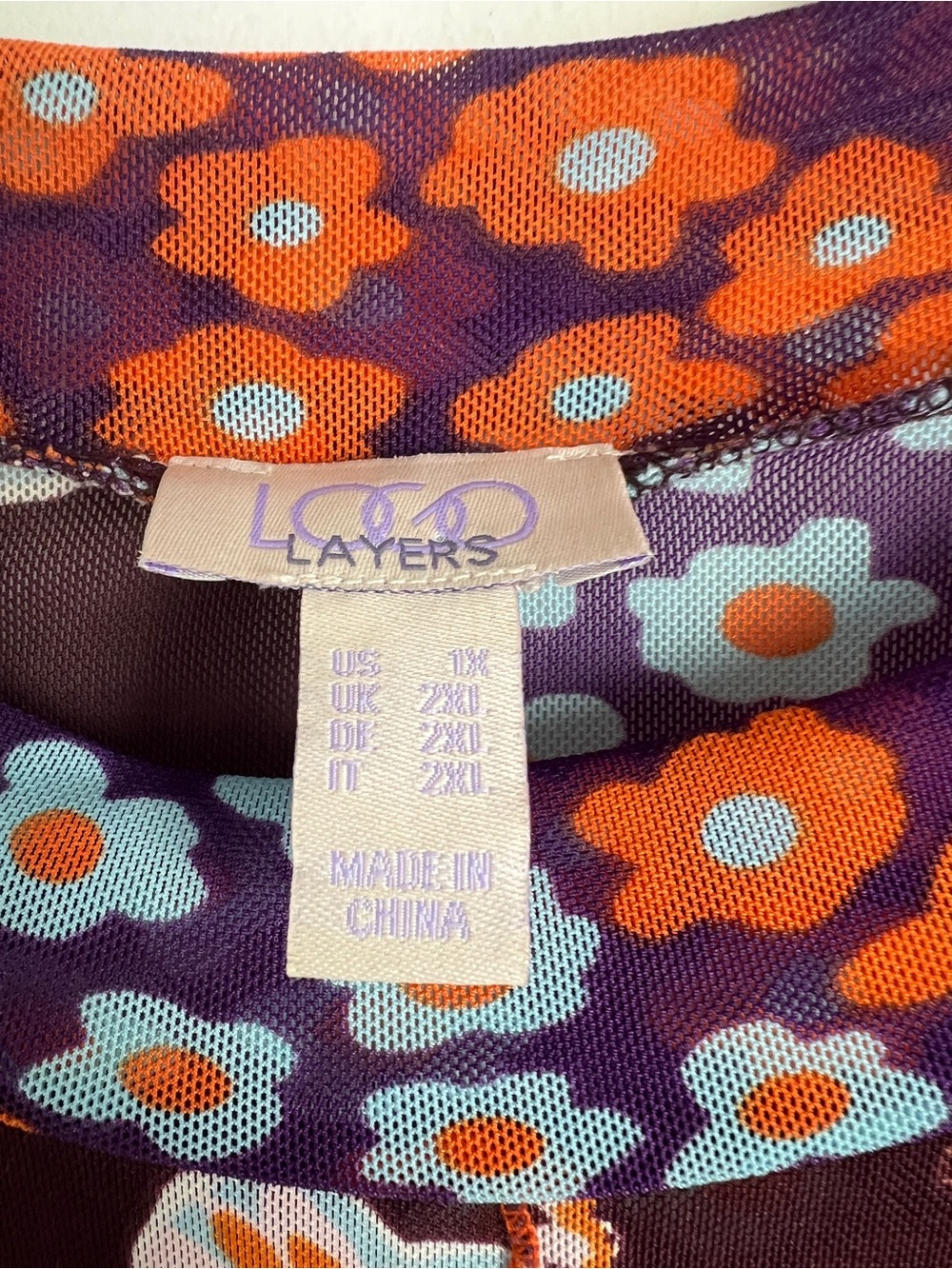 LOGO Layers By Lori Goldstein XL Purple Floral Patchwork Print Sheer Mesh Top - Picture 9 of 11